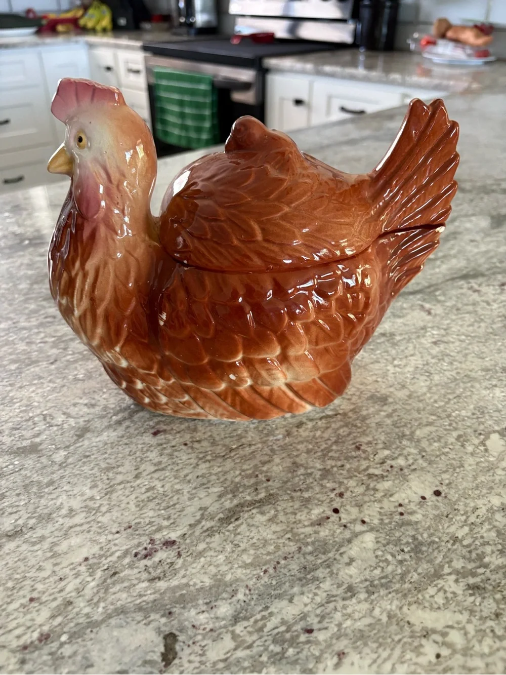 Vintage Brown Hen Chicken Covered Cookie Jar Canister Ceramic